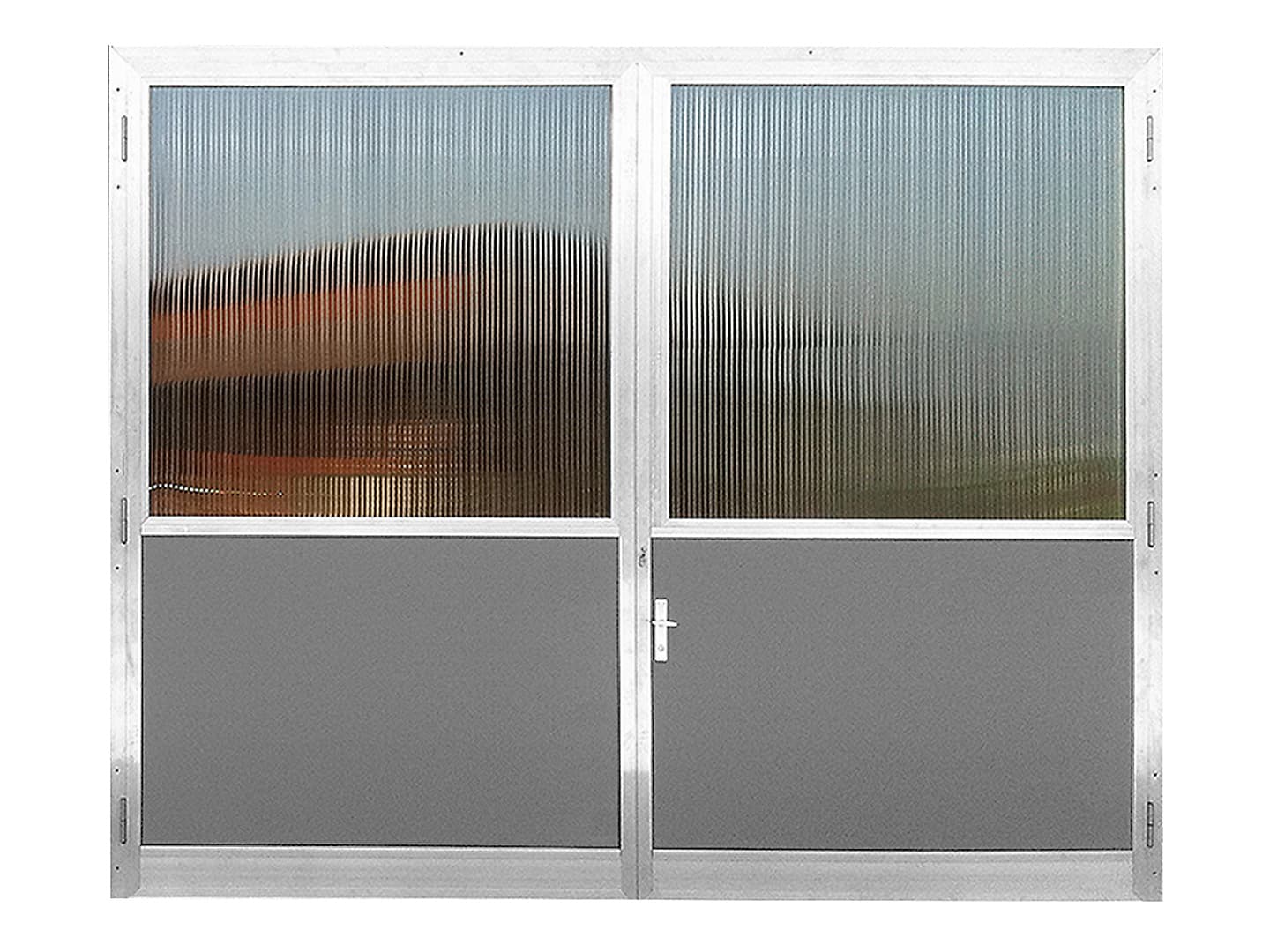 Aluminium Flügeltor Stucco grau mit Festverglasung Stegplatte